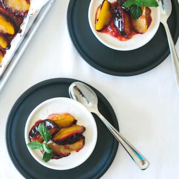 nectarine panna cotta with roasted plums