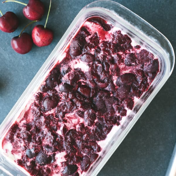 (dairy-free, paleo, vegan) Roasted Cherry Cardamom Ice Cream - A sweet, cardamom-infused ice cream that's an impressive, healthy dessert.