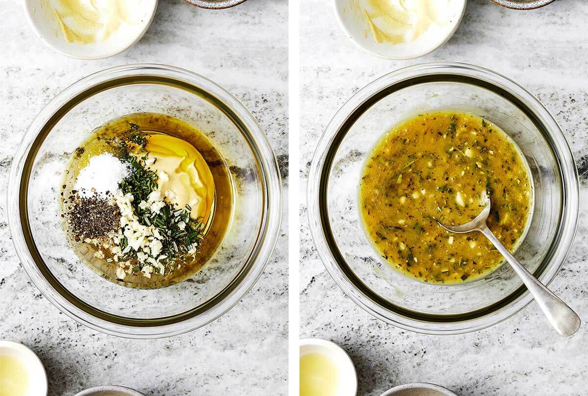 Mixing honey mustard marinade for baked chicken thighs