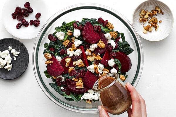 Adding balsamic to a roasted beet salad