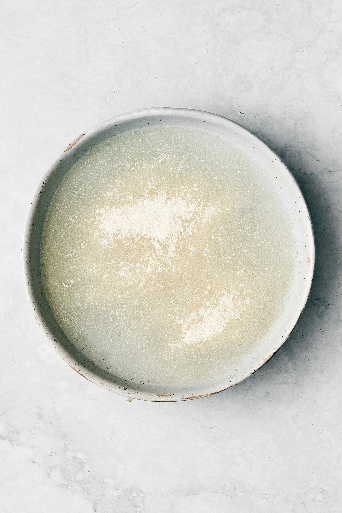 Bloomed gelatin on a plate.