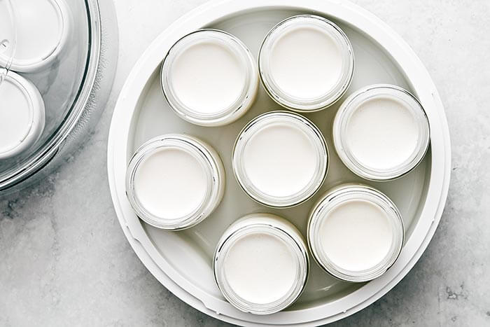 Jars of coconut yogurt.