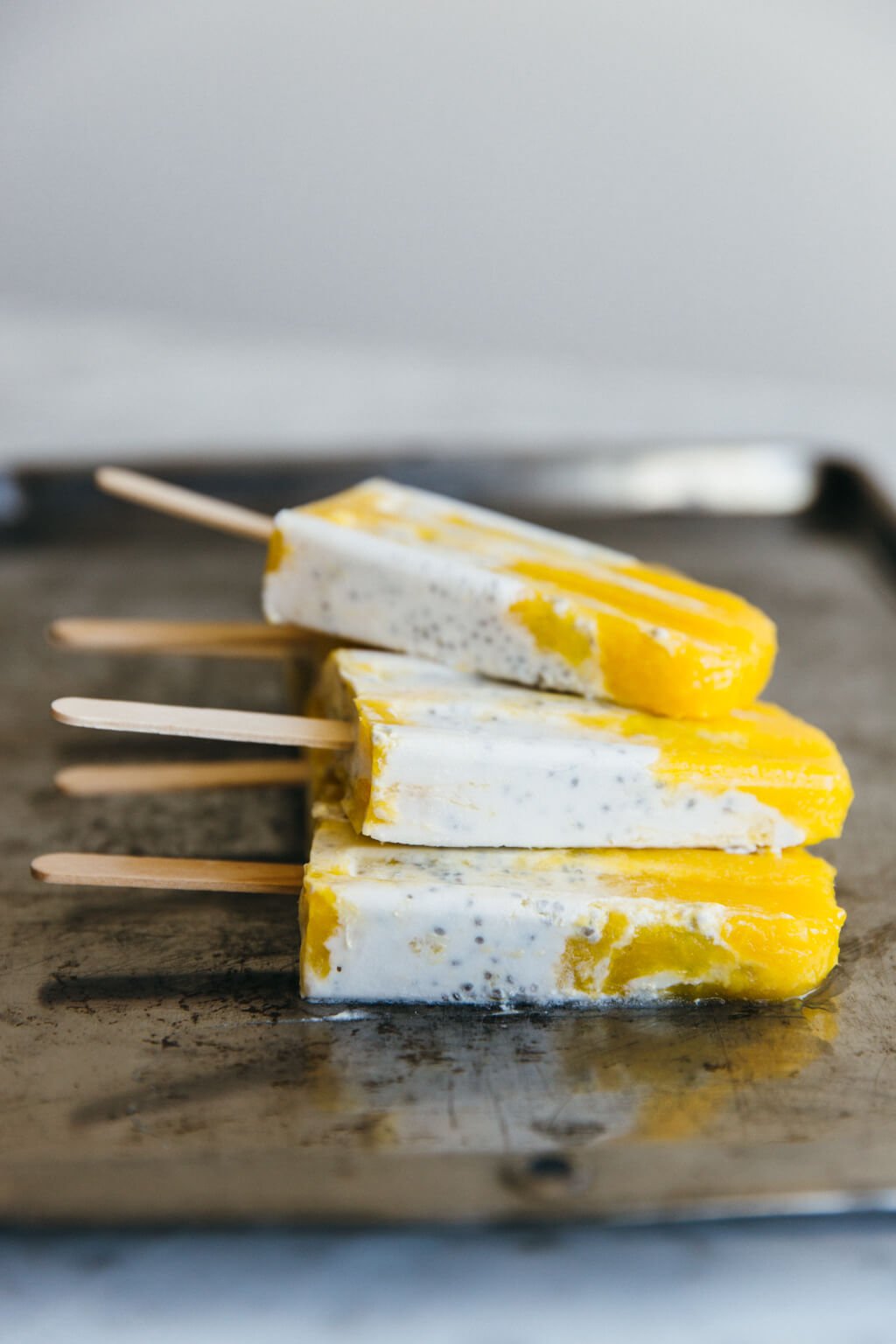 Coconut chia mango popsicles. Dairy-free and refined-sugar free. 