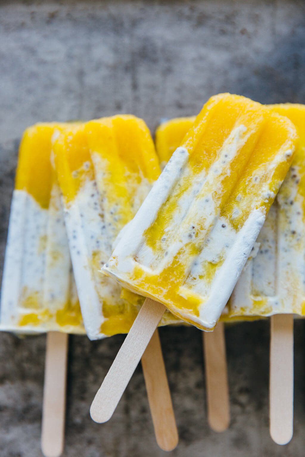 Coconut chia mango popsicles. Dairy-free and refined-sugar free. 