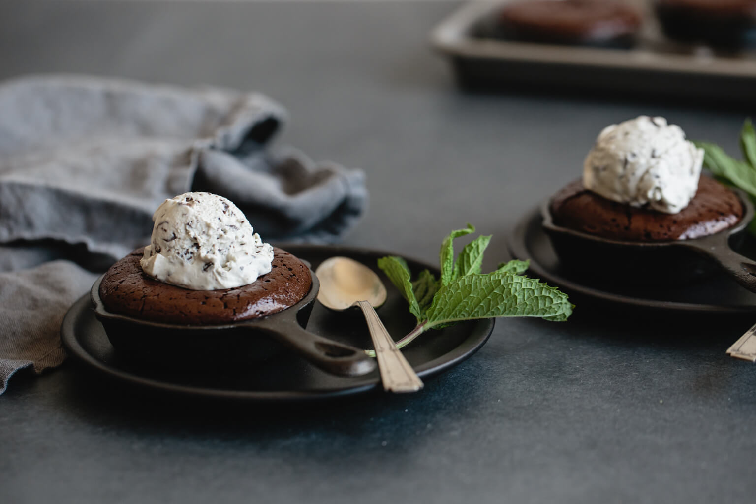 (Gluten-free and Paleo) Mini Skillet Brownies with Fresh Mint Chocolate Chip Ice Cream