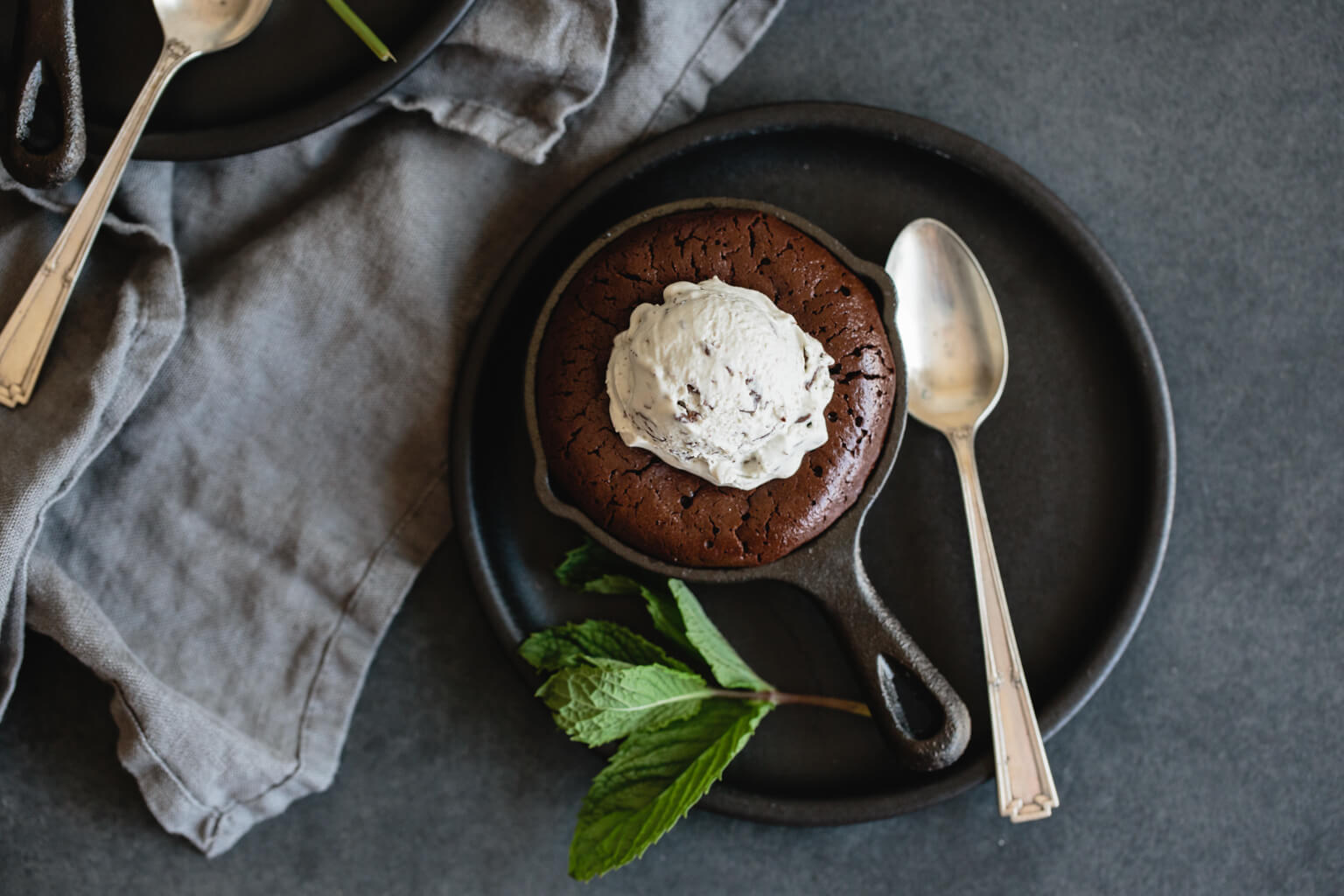 (Gluten-free, Paleo and Vegan) Mini Skillet Brownies with Fresh Mint Chocolate Chip Ice Cream