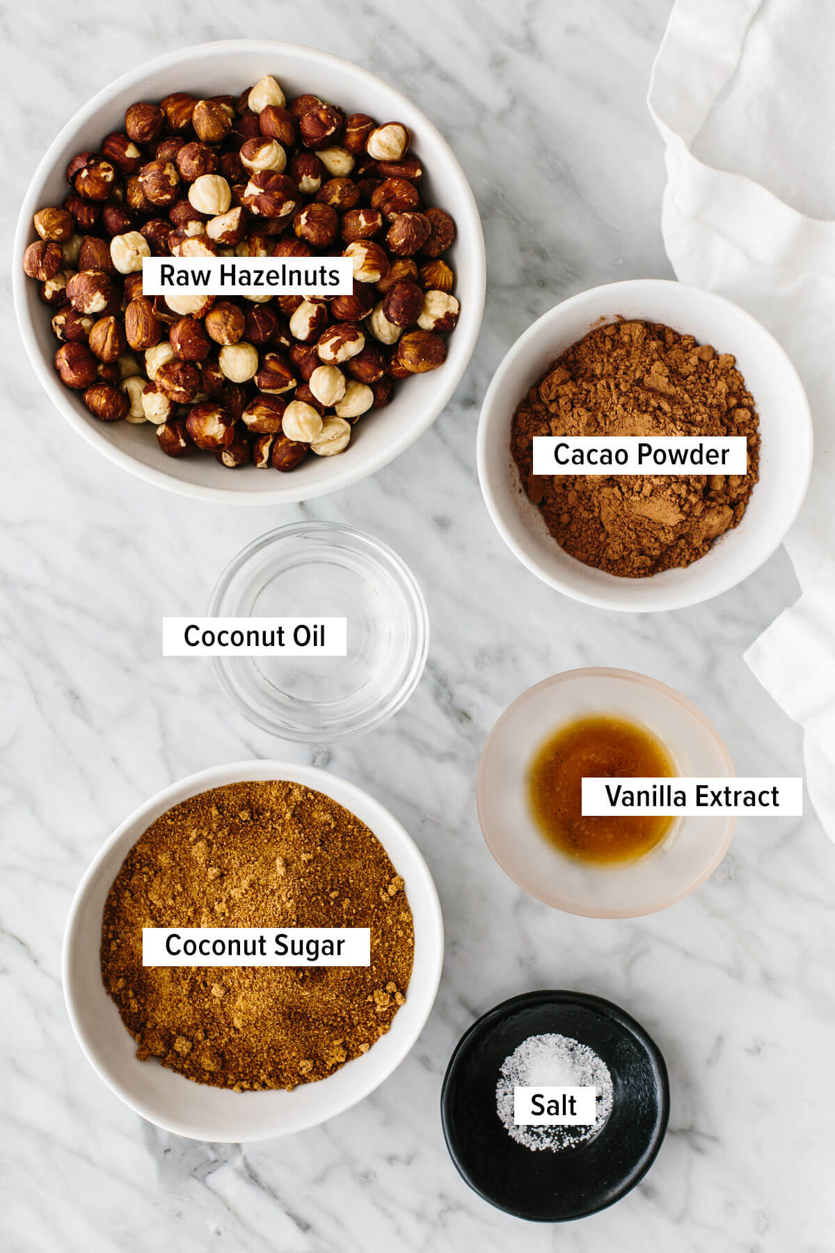 Ingredients for homemade Nutella on a table.