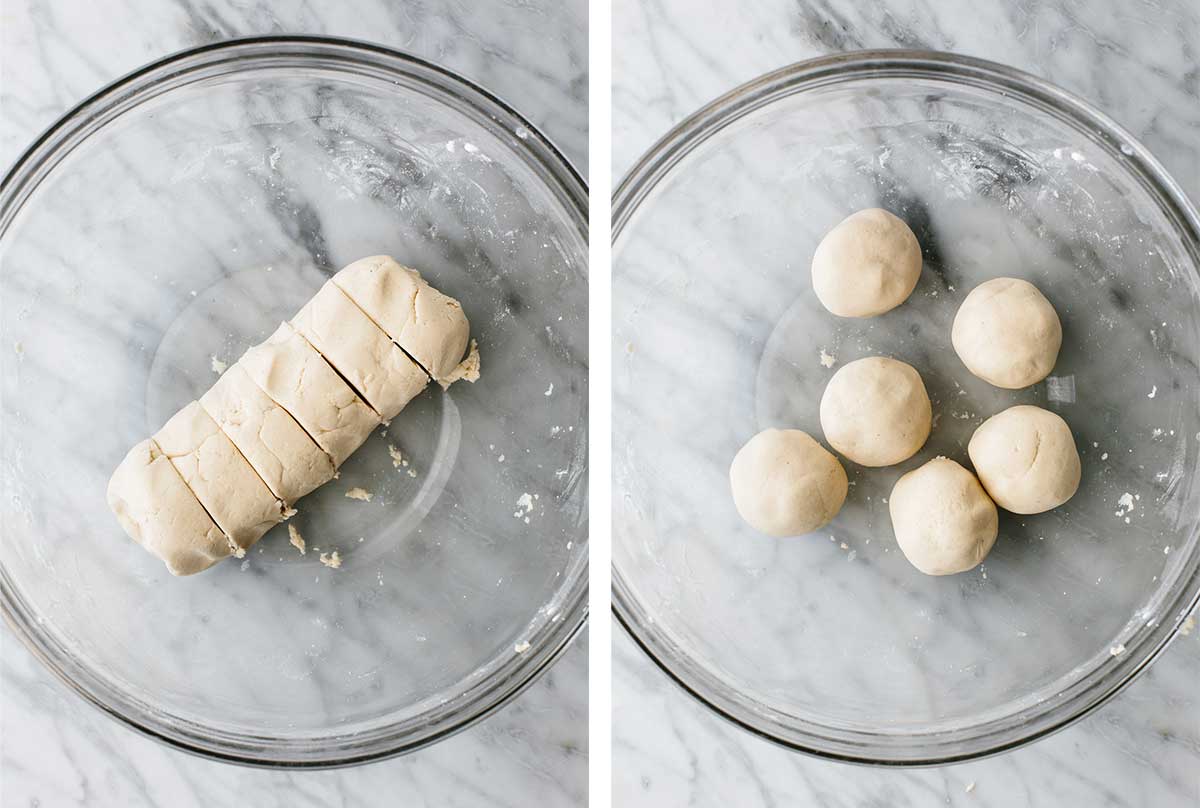 Rolling cassava flour tortilla in a bowl