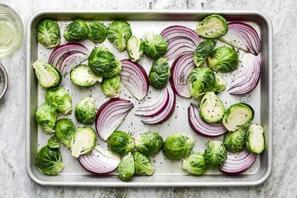 A sheet pan of veggies for roasting