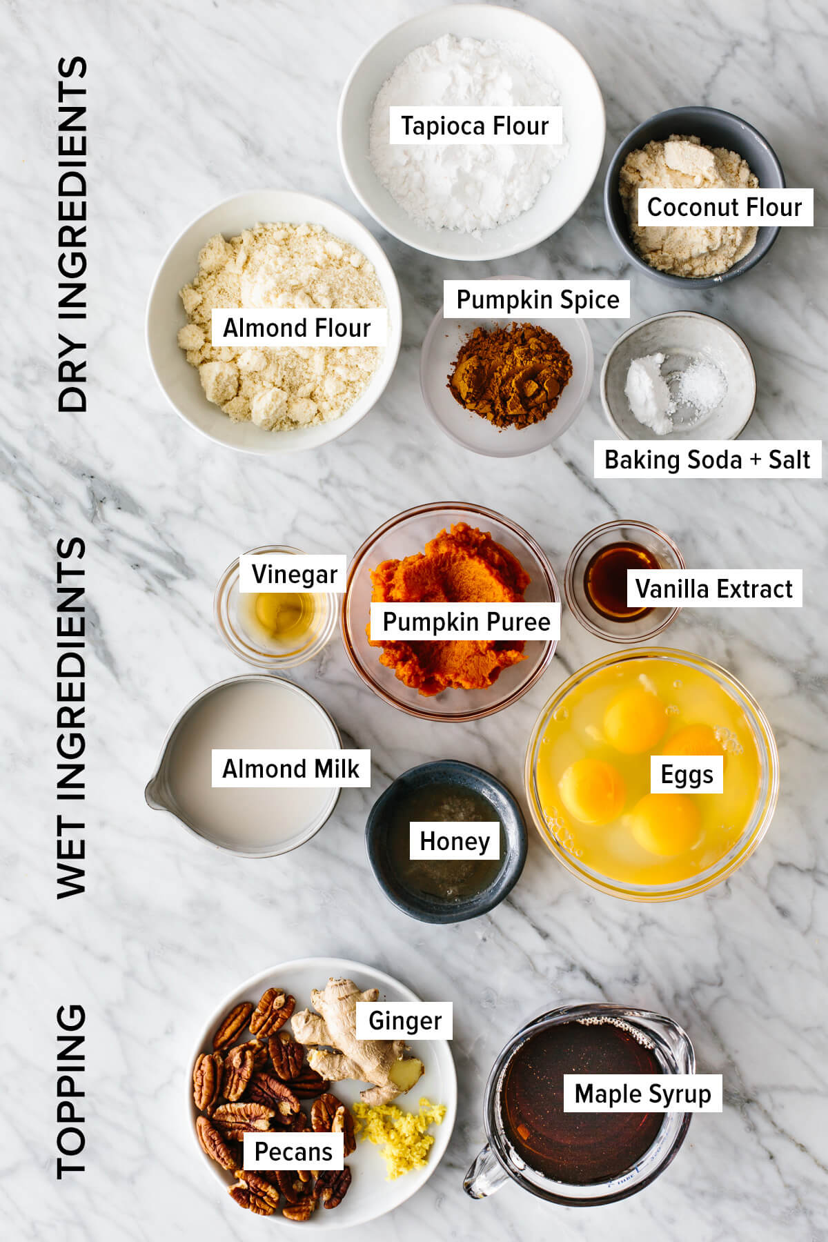 Ingredients to make paleo pumpkin pancakes.