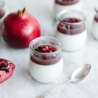 (dairy-free, paleo) This gorgeous pomegranate panna cotta is dairy-free, super easy, beautiful, make-ahead friendly and perfect for the holidays.