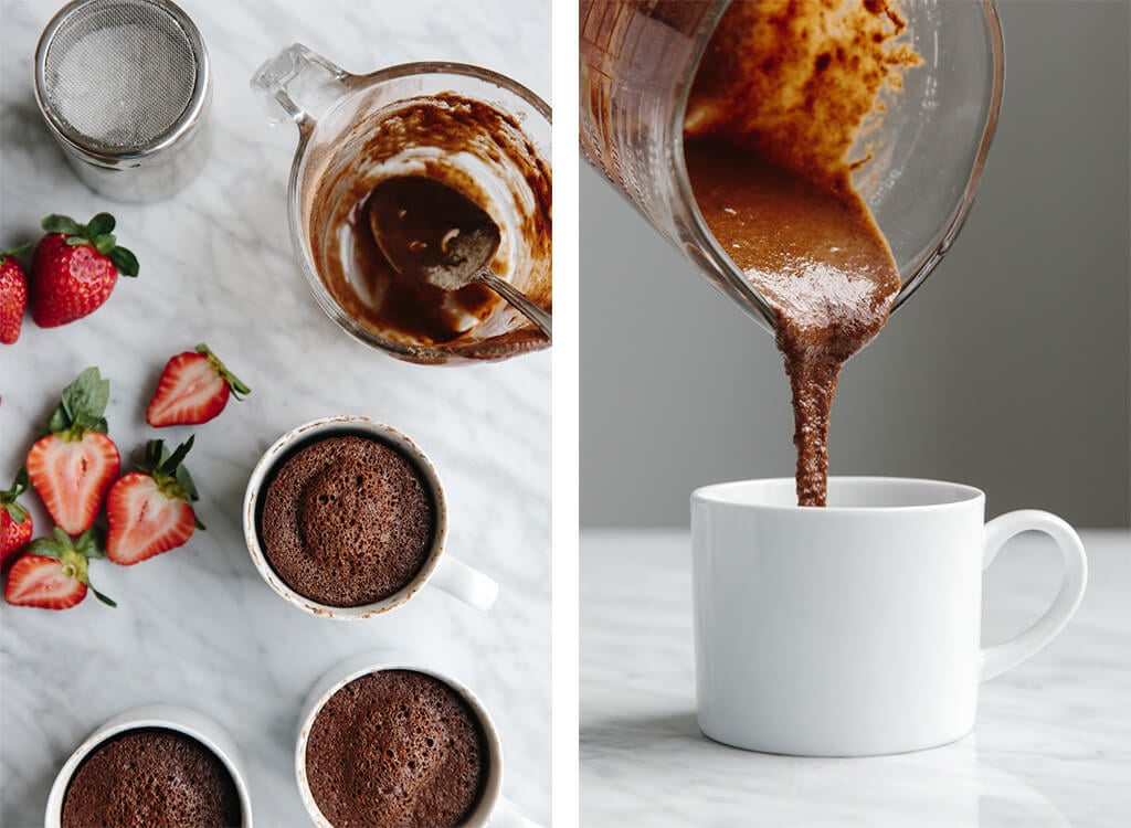 (gluten-free, paleo) A delicious, healthy and moist chocolate mug cake that can be made in less than two minutes - super easy!