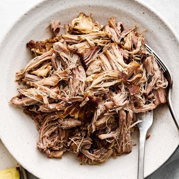 Crockpot Kalua pork in a bowl.