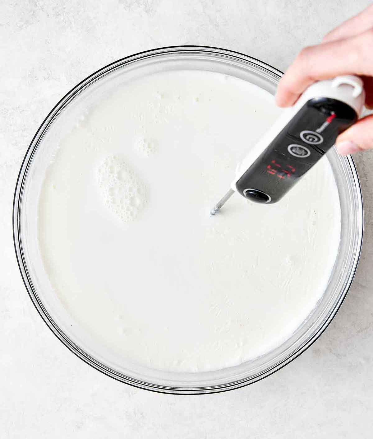 Step one of homemade yogurt: Heat and cool the milk.