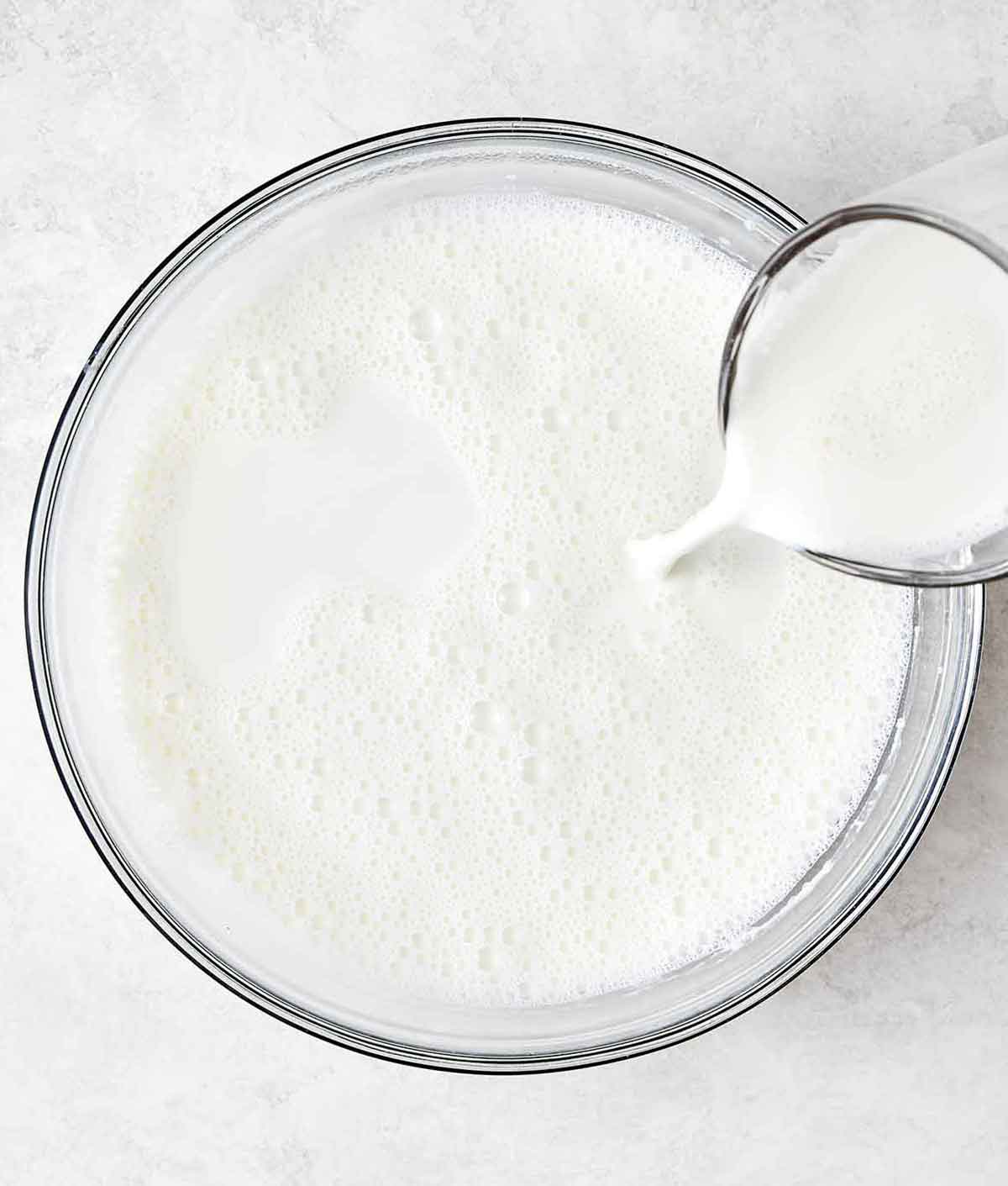 Step three of homemade yogurt: Combine everything.