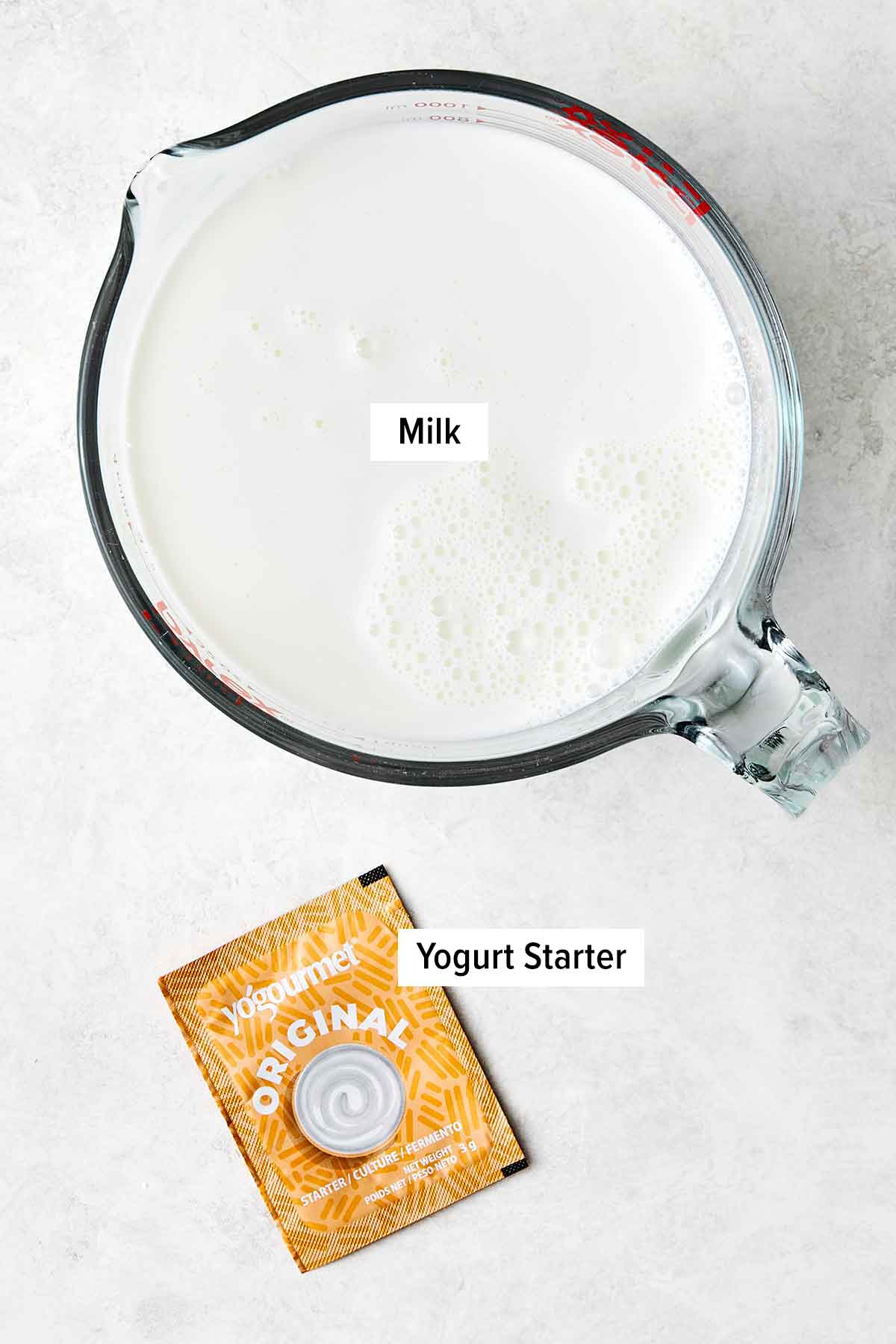 Ingredients for homemade yogurt.