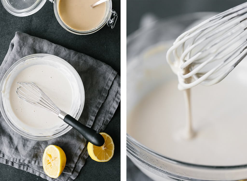 This lemon tahini dressing is oil-free, dairy-free and vegan. It's a tasty, creamy, zesty salad dressing that's super versatile and adaptable. #LemonTahiniDressing #Tahini