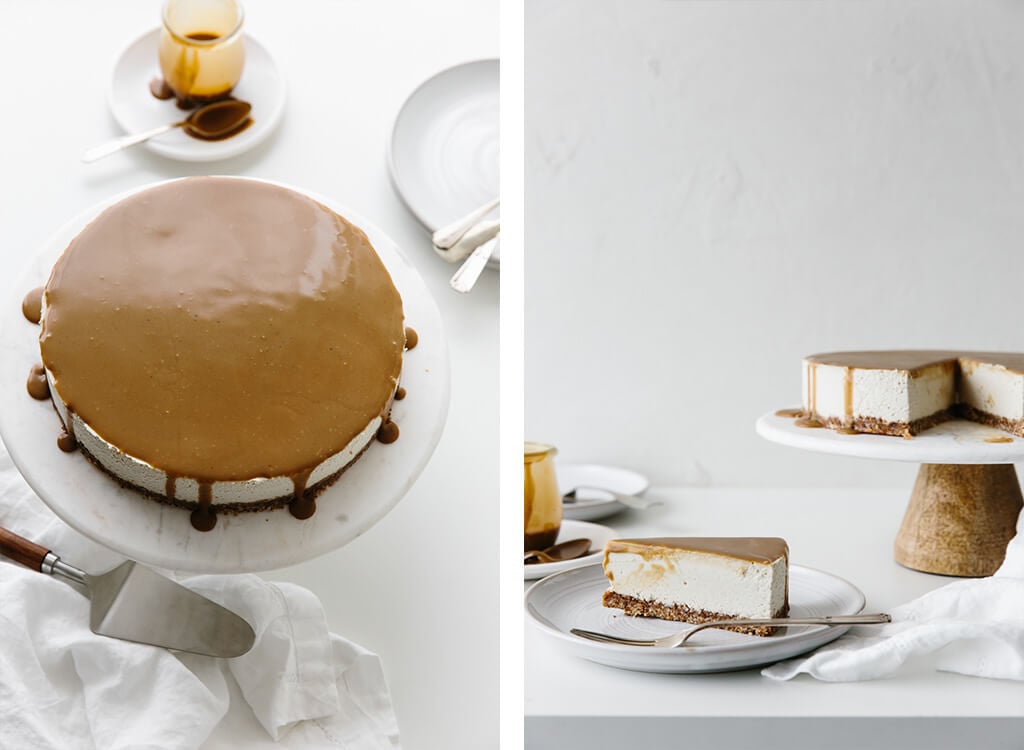 This gluten-free Vegan Caramel Cheesecake recipe is drizzled with the most amazing salted caramel sauce. The vegan cheesecake is simply made from cashews that have soaked overnight and it's super creamy and decadent.