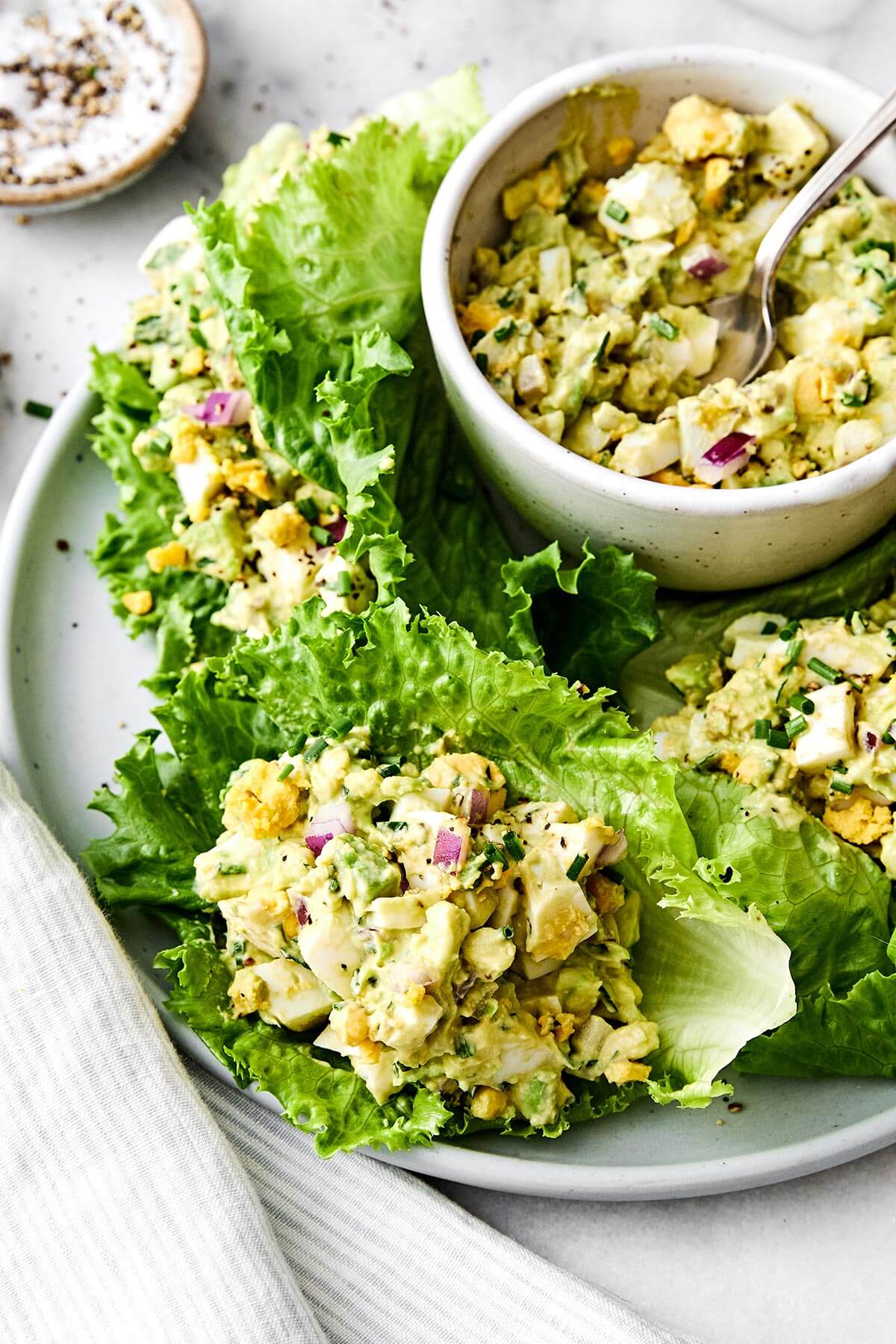 This avocado egg salad is a healthy twist on your classic egg salad with creamy avocado and fresh herbs—a salad recipe you'll love! Avocado egg salad lettuce wraps.