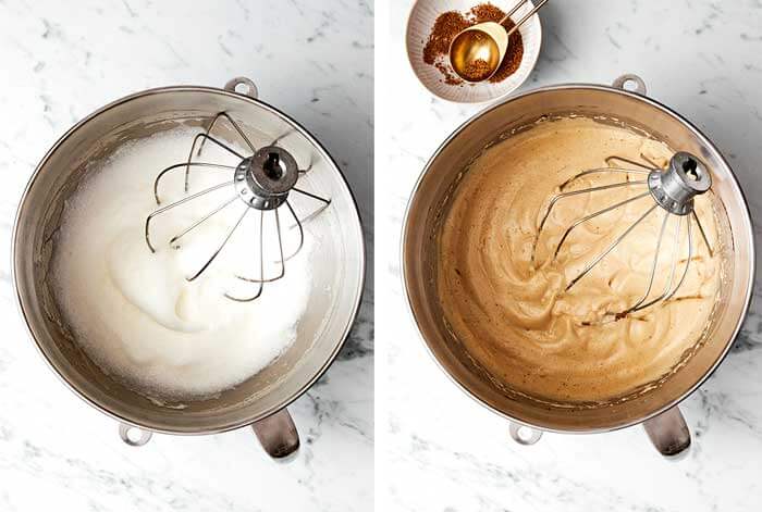 Whipping egg whites in a bowl.