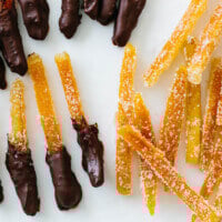 Candied orange peel is the perfect sweet treat. It's slightly bitter with a burst of orange and deliciously sweet.