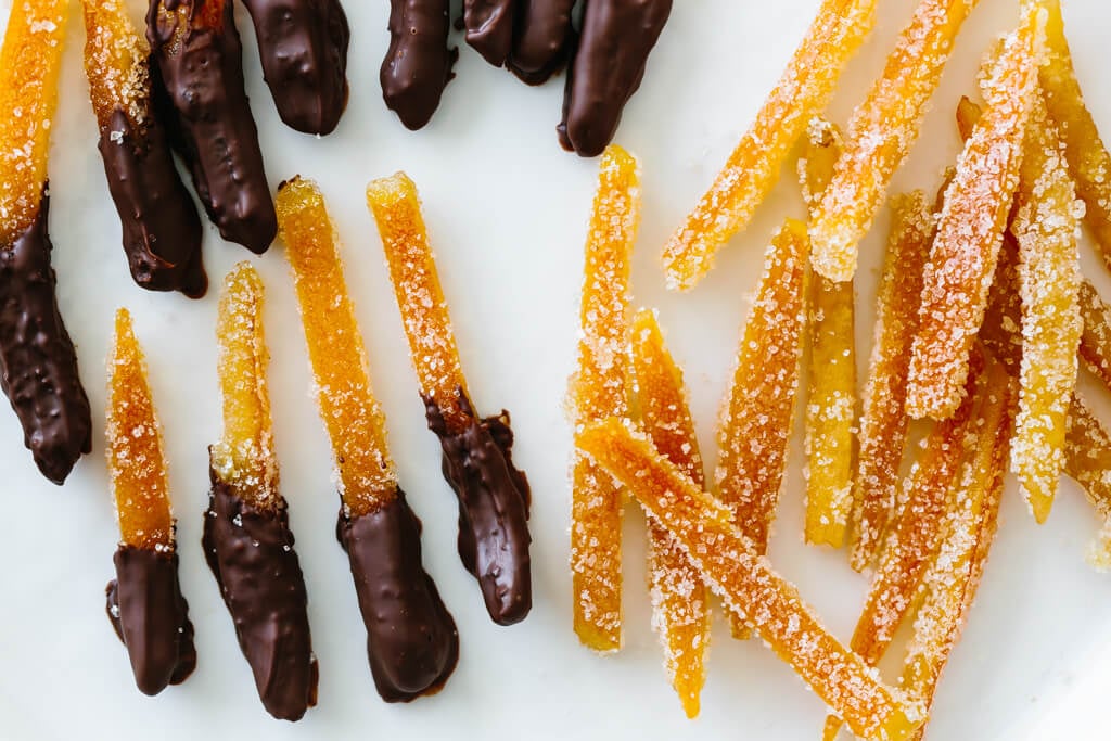 Candied orange peel is the perfect sweet treat. It's slightly bitter with a burst of orange and deliciously sweet.