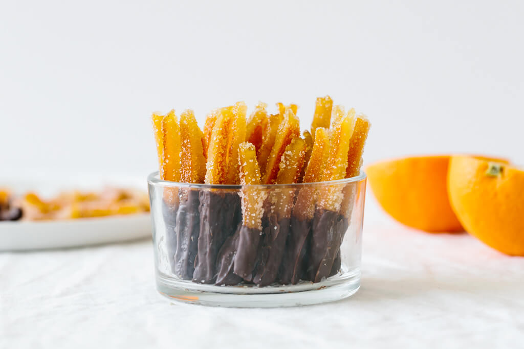 Candied orange peel is the perfect sweet treat. It's slightly bitter with a burst of orange and deliciously sweet.