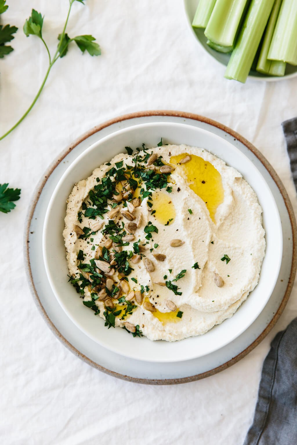 Roasted cauliflower hummus is a delicious chickpea-free version of hummus that's low-carb, keto, paleo and Whole30 friendly.