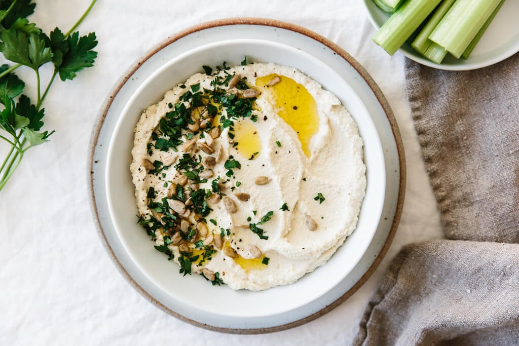 Roasted cauliflower hummus is a delicious chickpea-free version of hummus that's low-carb, keto, paleo and Whole30 friendly.