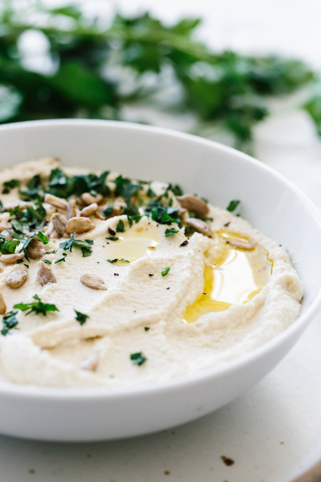 Roasted cauliflower hummus is a delicious chickpea-free version of hummus that's low-carb, keto, paleo and Whole30 friendly.