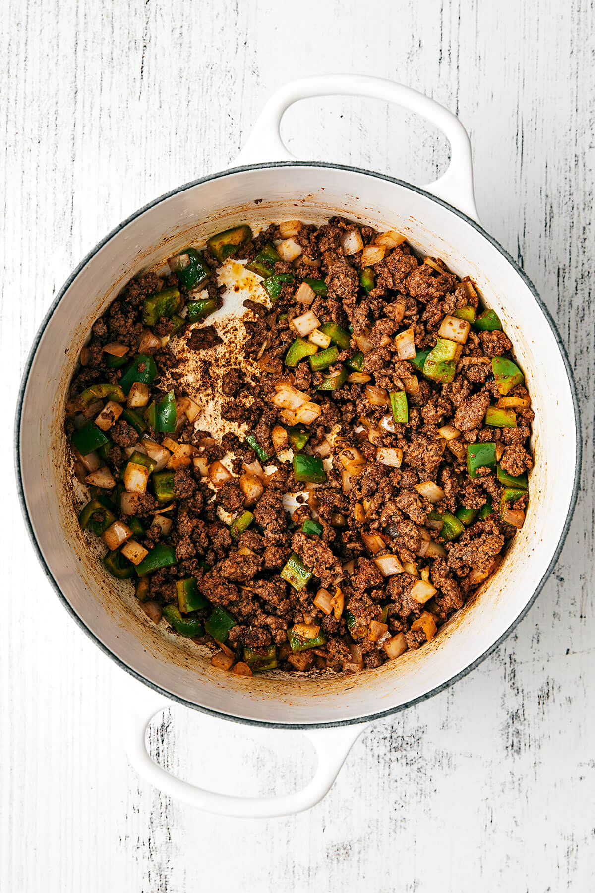 Ground beef and vegetables in a pot