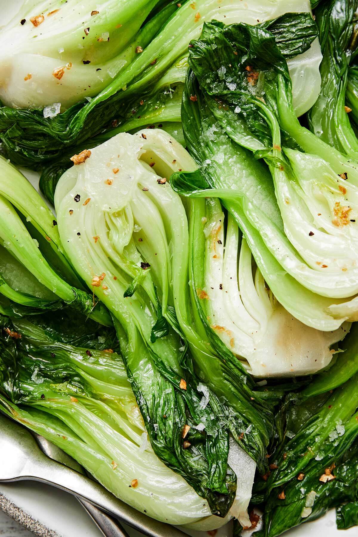 A close-up of baby bok choy.