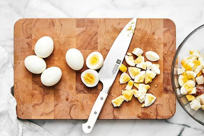 Chopped hard-boiled eggs.