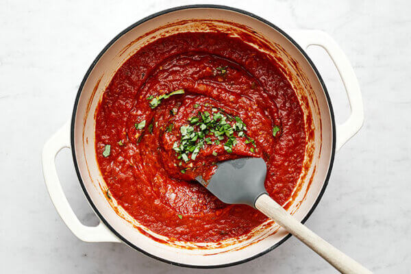 A big pot of marinara sauce