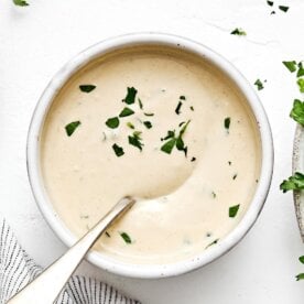 A bowl of tahini sauce.