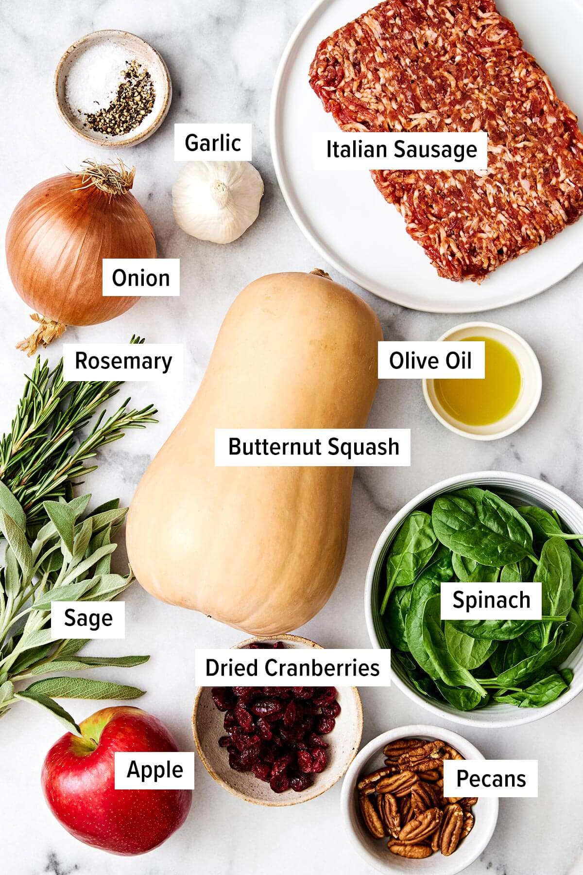 Ingredients for stuffed butternut squash.