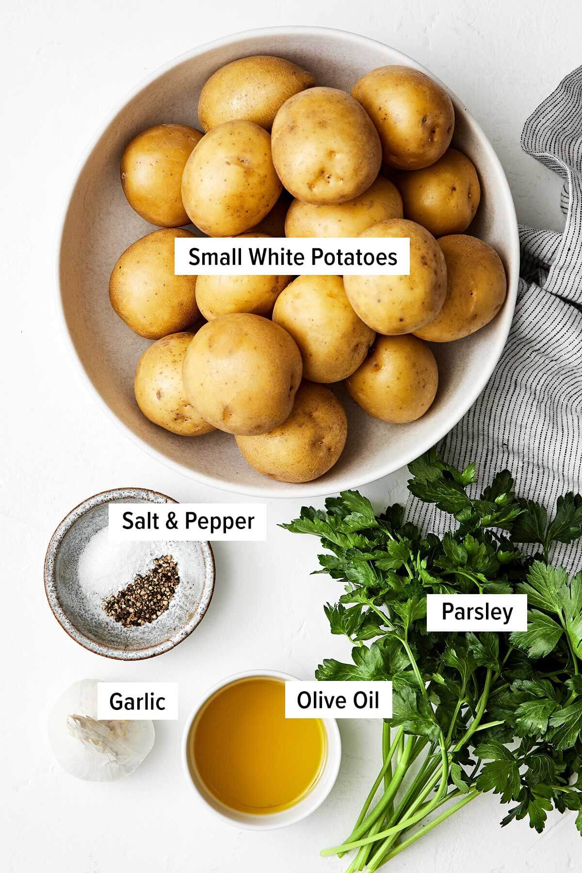 Ingredients for garlic roasted potatoes.