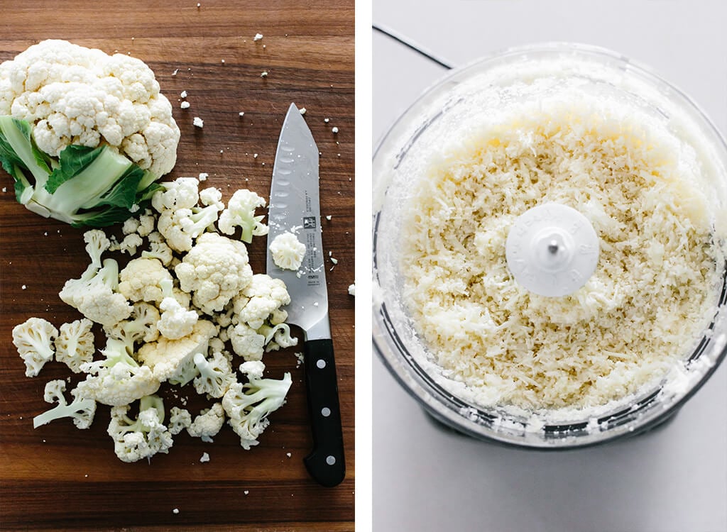 Ingredients for cauliflower pizza crust.