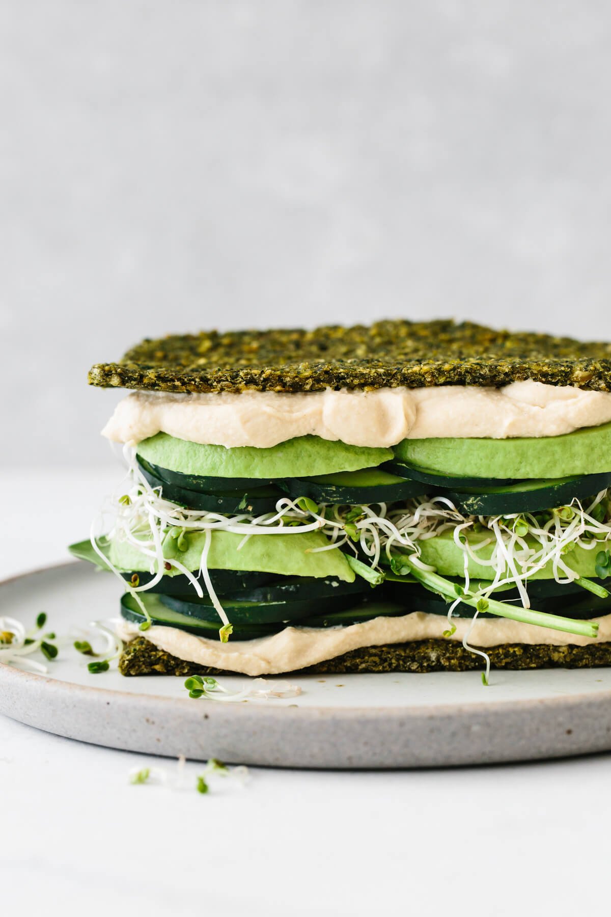 Green goddess falafel flatbread sandwich.