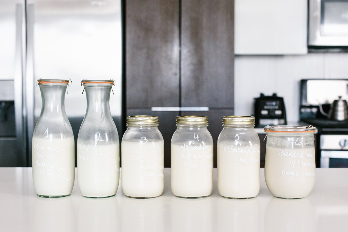 Testing homemade oat milk.