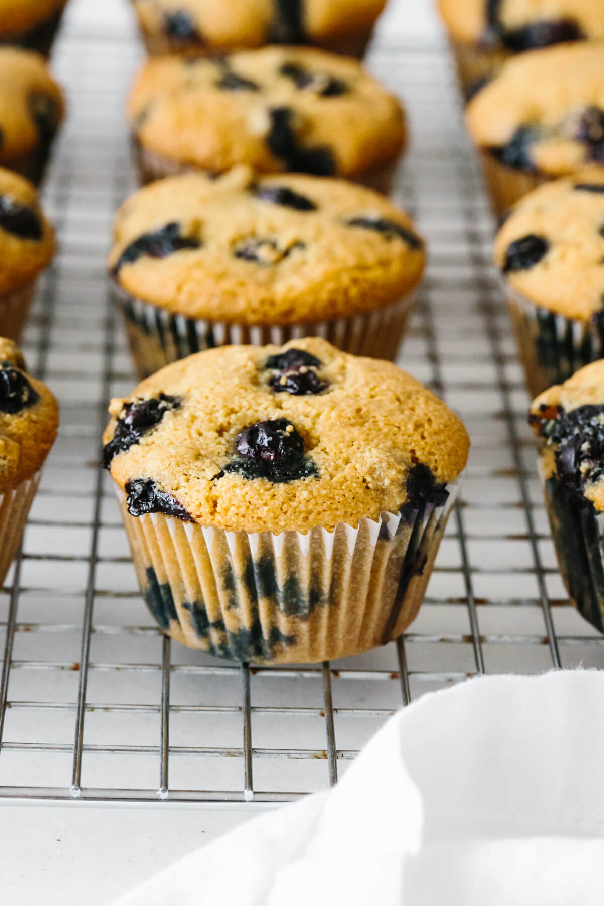 Paleo blueberry muffins on a cooling rack.