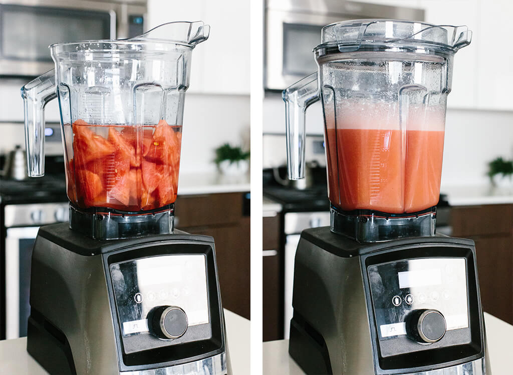 Agua fresca is an easy, refreshing fruit drink made from fruit, water, lime juice and a little sweetener! Making agua fresca in a blender.