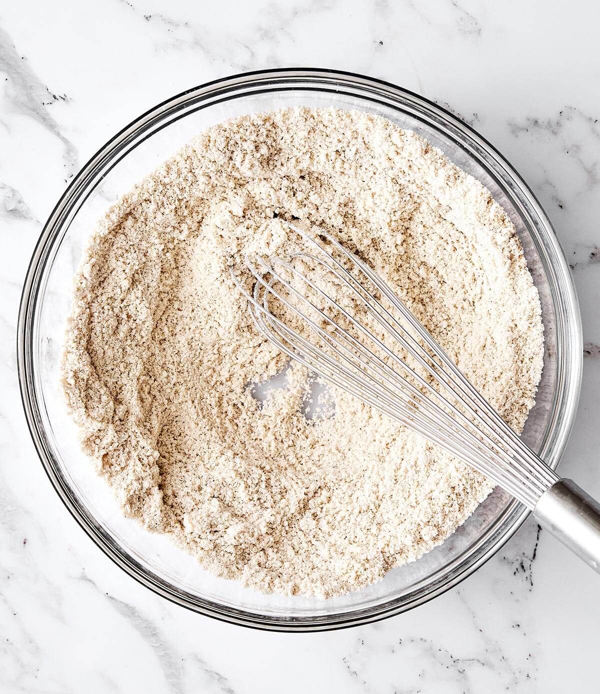 Mixing flour for zucchini bread.