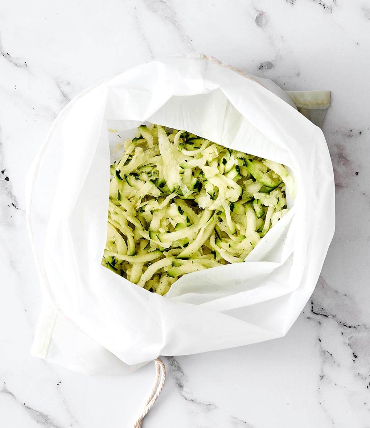 Grated zucchini in a bag for bread.