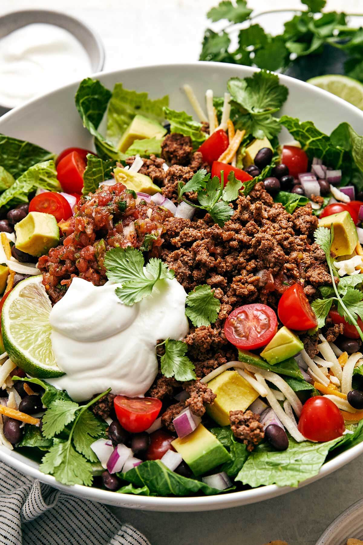 A close up of a taco salad.