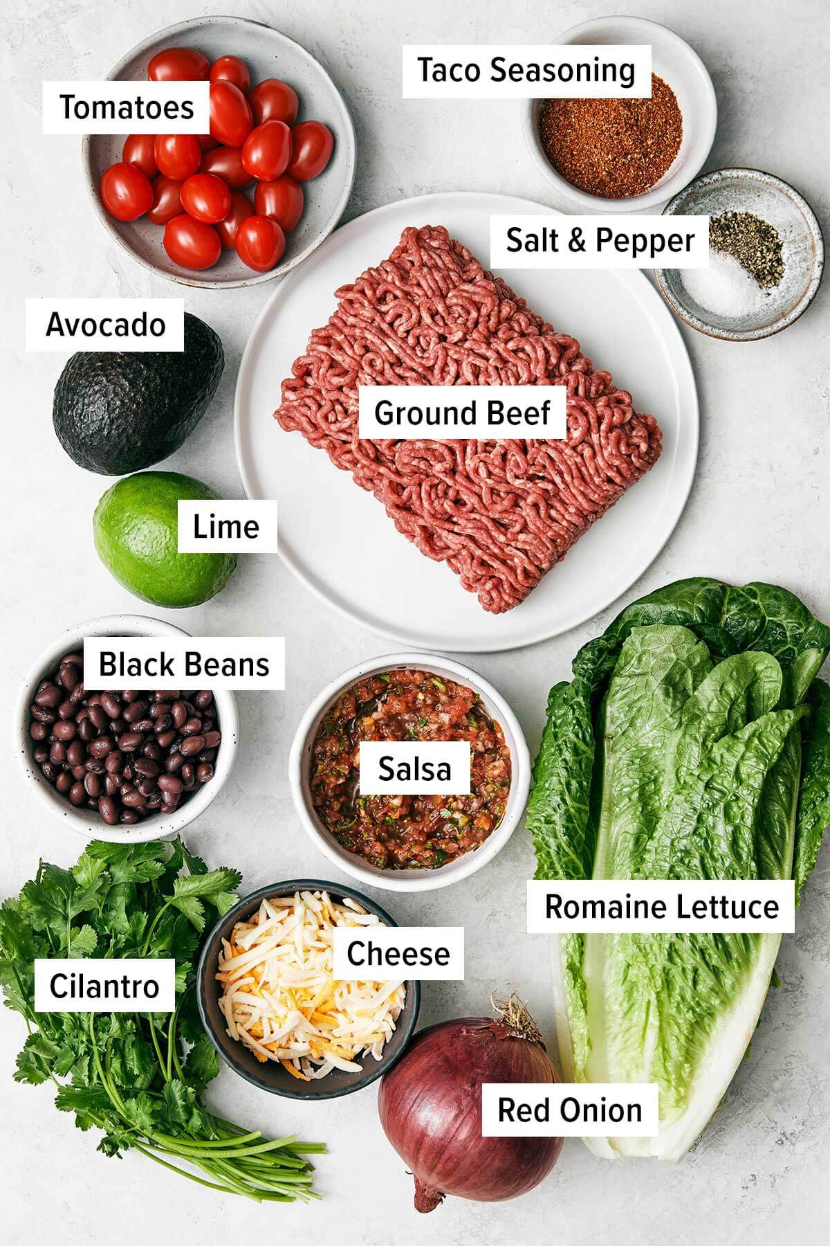 Ingredients for taco salad.