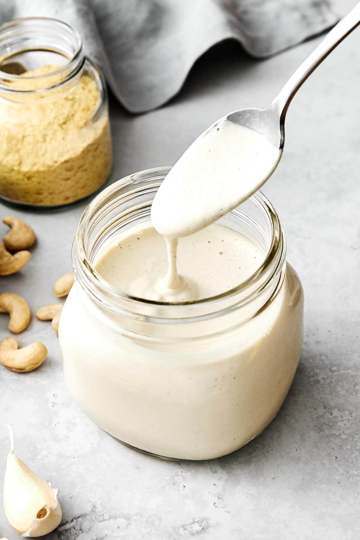 A jar of vegan alfredo sauce.