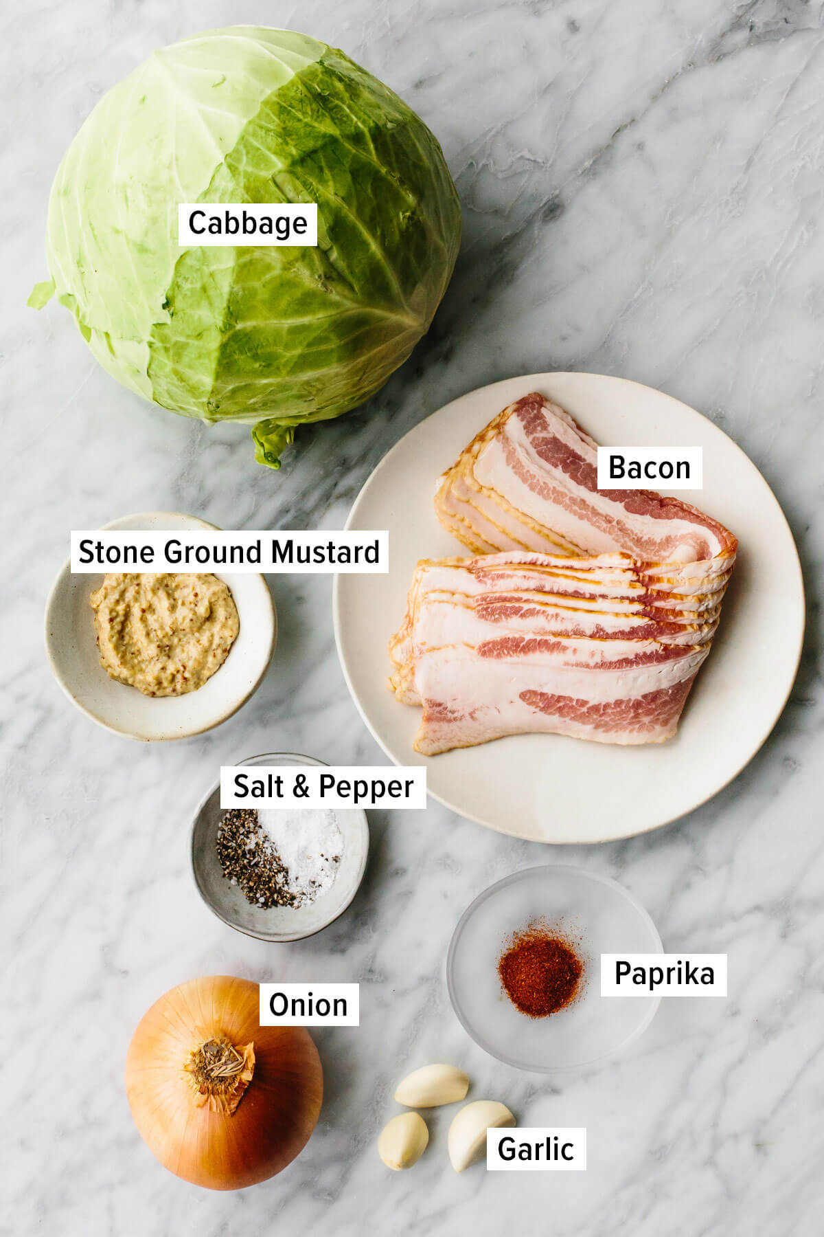 Ingredients for fried cabbage on a table
