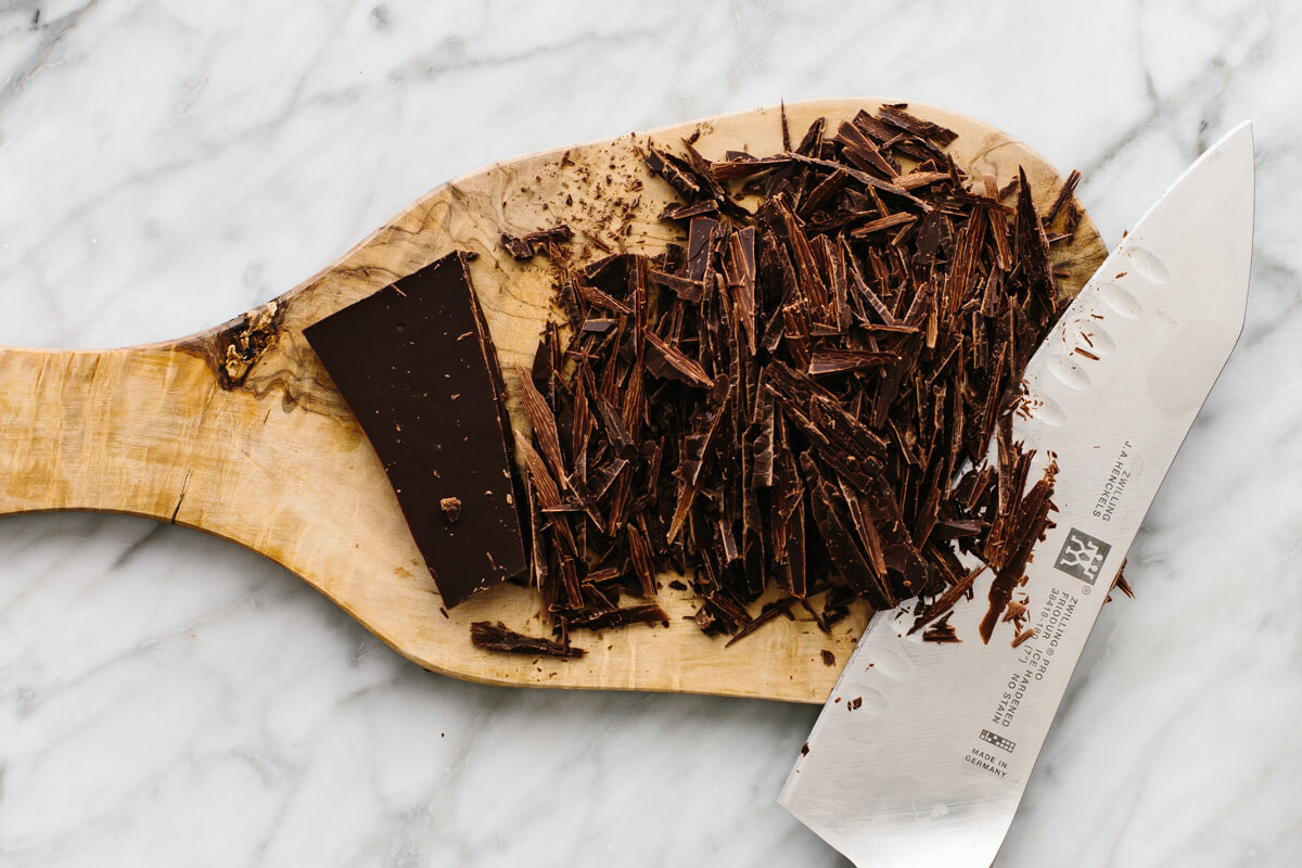 Chocolate shavings on a board for hot chocolate.