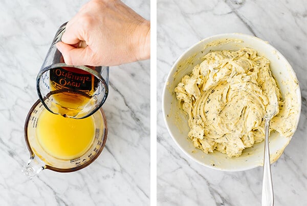 Making the glaze and herb butter.